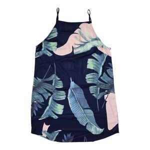 Blooming Rose Navy Blue Leaf Print Dress - Women's Size Large NWOT